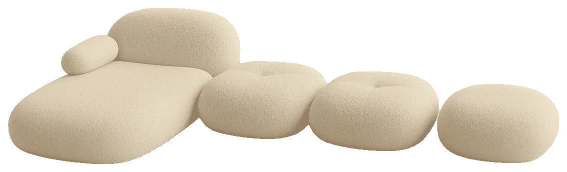 Assises modulaires en bouclette beige, formes de galets